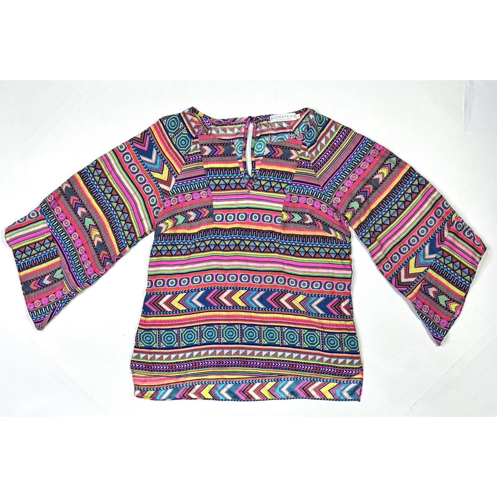 Alice & Trixie by Angela George Top Women's Medium Bell Sleeve Silk Blouse